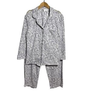 Eileen West Tradwife Pajama Set Women M White Purple Floral Cotton Spring Modest